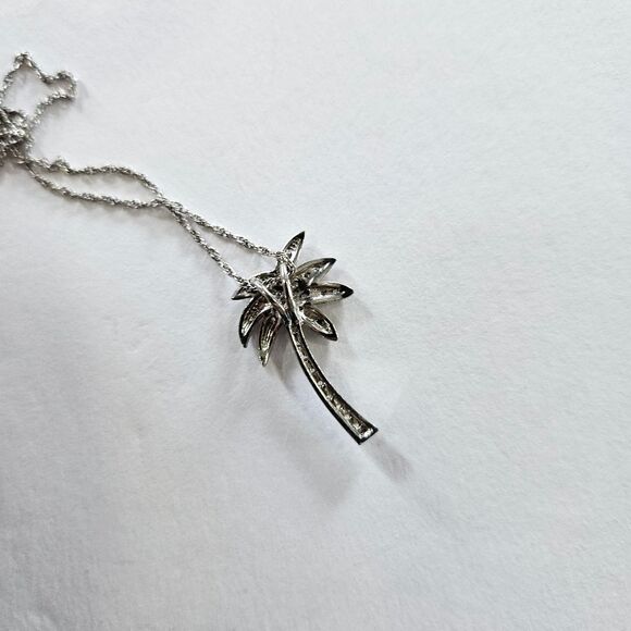 Fine Arts Silver FAS 925 Sterling Silver Simulated Diamond Palm Tree Necklace - Picture 8 of 12
